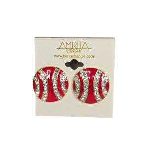 Amrita Singh Women's Gold Tone Red Enamel Crystal Stud Earrings NWT